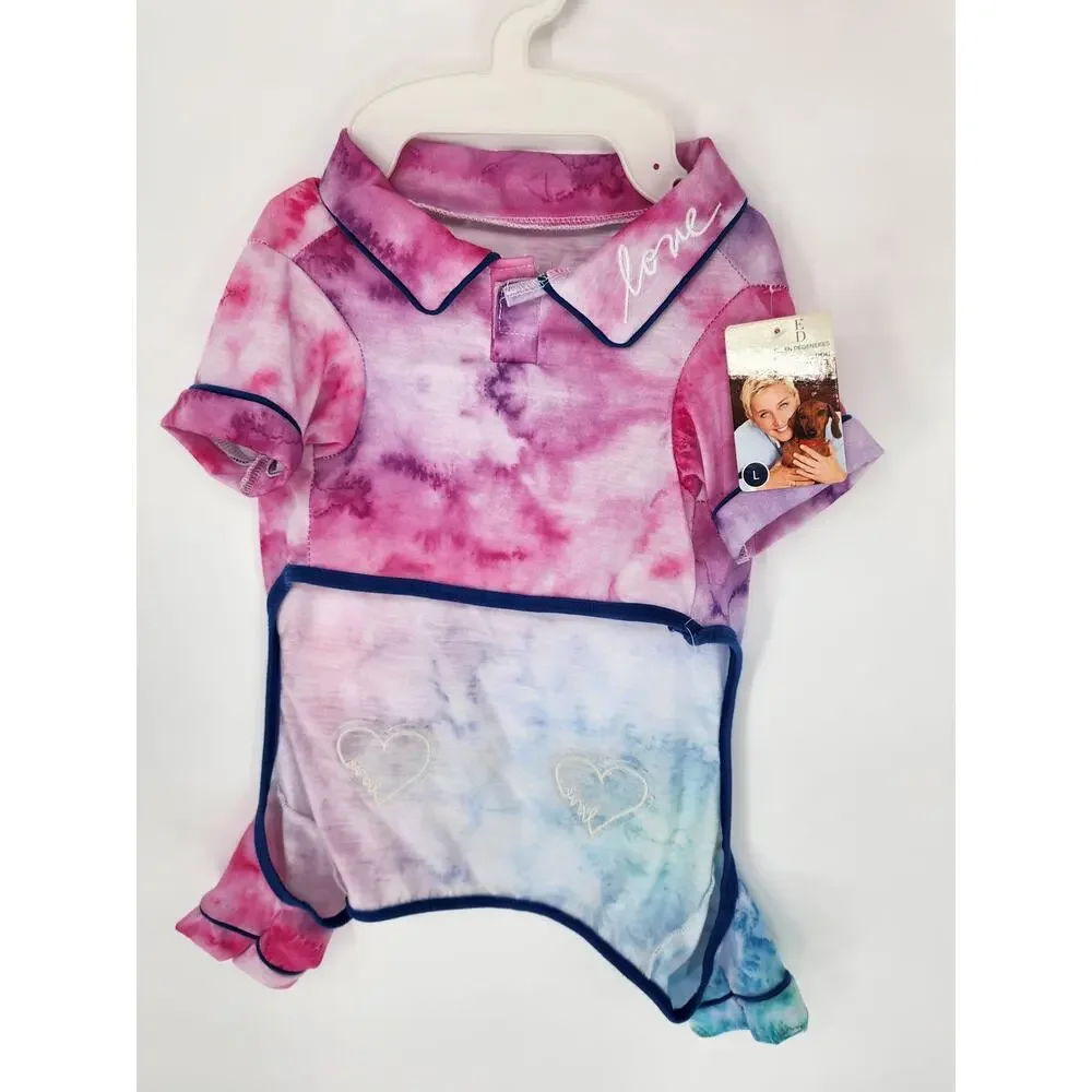 Ellen DeGeneres Tie-Dye Dog Shirt Pink & Blue with Heart Detail